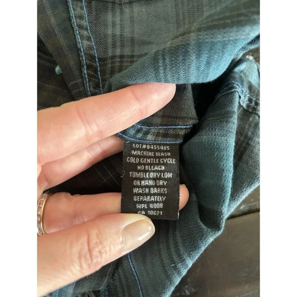 Rock & Roll Cowgirl Women's Size L Button Down Blue Black Pearl Snaps Western - Picture 13 of 13